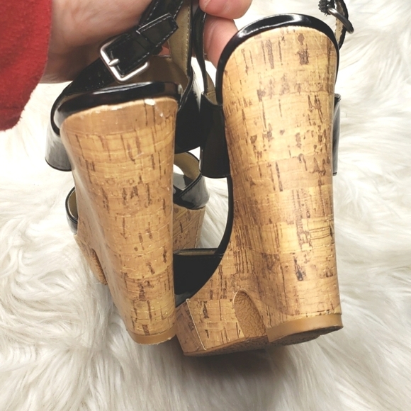 Free Press Black Patent Cork Wedges Size 6.5 - Picture 5 of 7